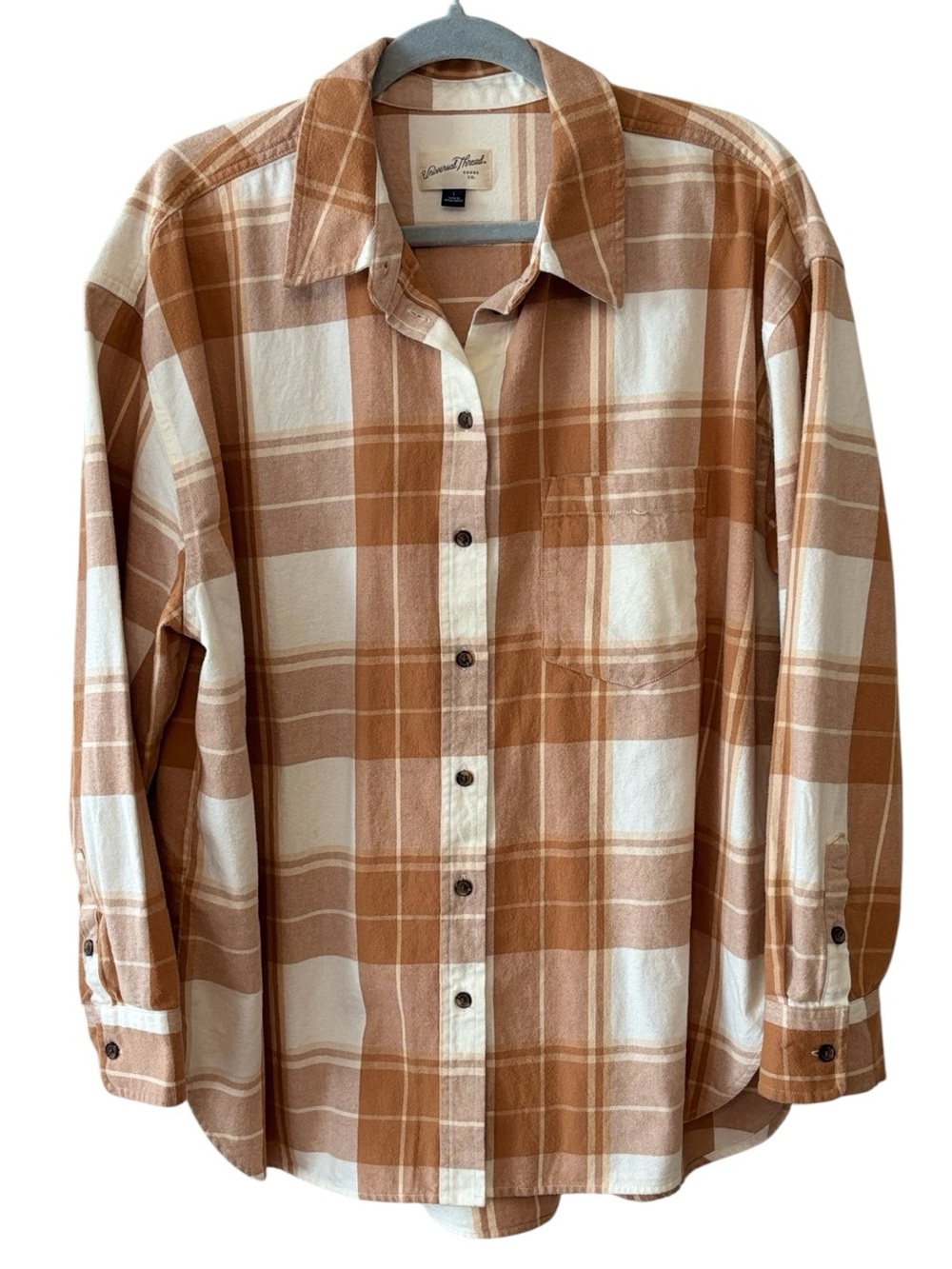 Universal Thread Golden Brown Plaid Flannel Shirt Size Large